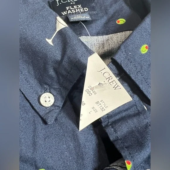 NWT Large J. Crew Classic Navy Shirt with Martini Glass All Over Print - Picture 4 of 10